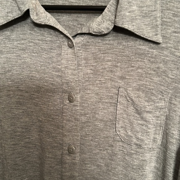 CAbi Grey, collared and button down long sleeve shirt. Size Large - Picture 3 of 5